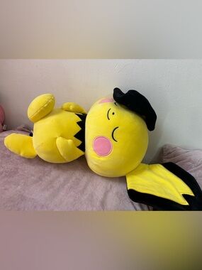 Yellow Sleepy Cartoon Plush with Pink Cheeks